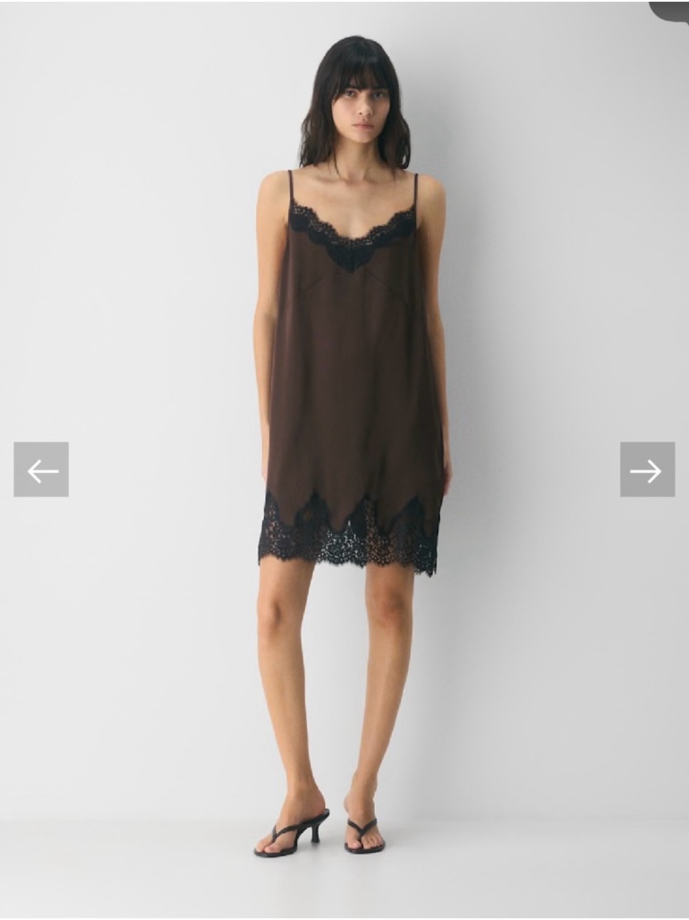 Wilfred Brown Satin Slip Dress with Black Lace Trim (original price is $148+hst)